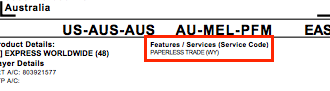 DHL Express label highlighting Paperless Trade designation under the Features/Services section