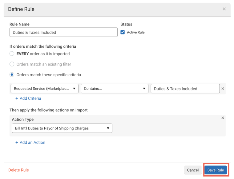 Automation rule for Zonos Landed Cost to set duties & taxes as paid by shipper