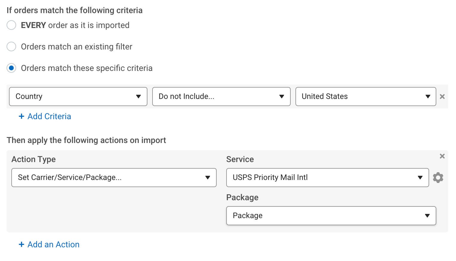 Automation Rules. Example for when to use International Shipping