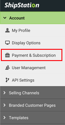 Account settings sidebar with Payment & Subscription option selected