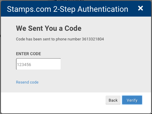 2-step verification Popup 2: Enter code sent to your phone