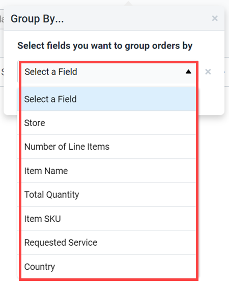 The group by drop-down is expanded showing the available options.