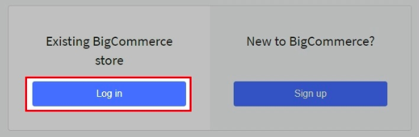 El botón Iniciar sesión está marcado para la opción de tienda BigCommerce existente.