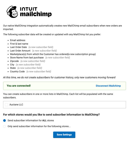 MailChimp-Konto auswählen