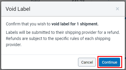 Haz clic en el botón Continuar para confirmar que deseas anular la etiqueta.