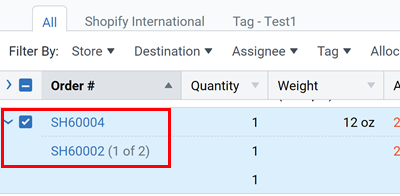 A combined order is expanded showing both combined order numbers.