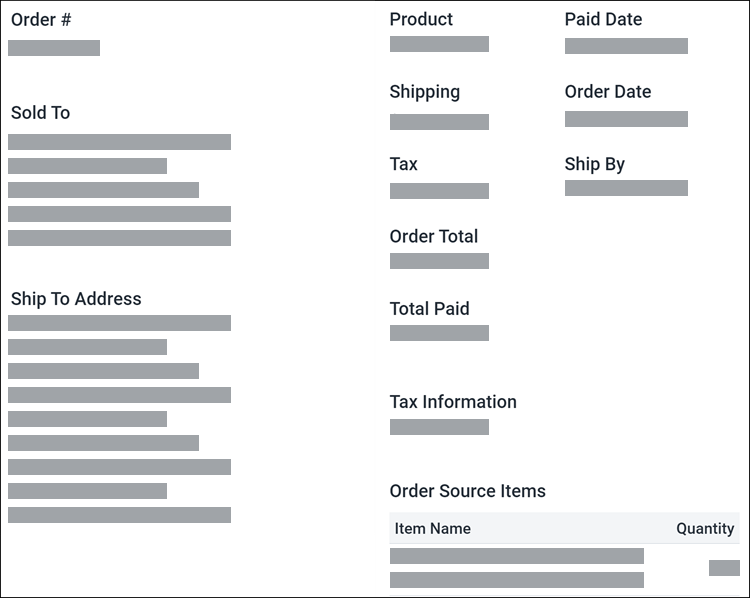 The data associated to an order record is displayed.