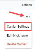 Your Carriers action menu with Carrier settings marked