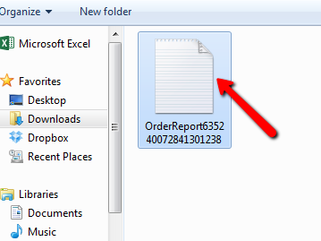 Archivo CSV seleccionado en Windows Excel con una flecha apuntando al archivo.