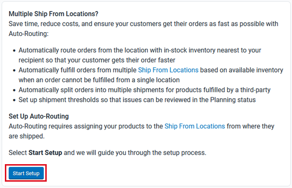 Select the start setup button on the auto-routing screen.
