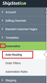 The left-side menu is shown with the automation menu expanded and auto-routing selected.