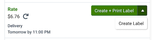 Create + Print Label and Create Label print options in the drop-down.