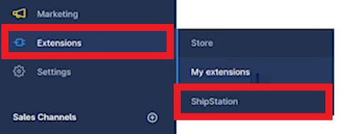 placeholder - Shopware UI shows Extensions then Shipstation marked in the sidebar.