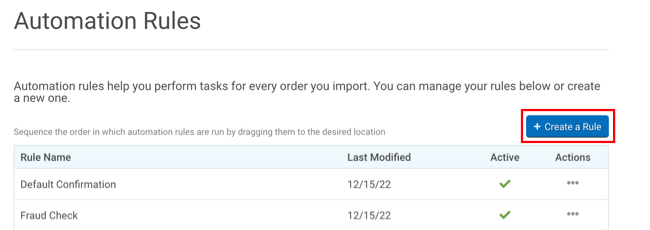 Automation Rules: Create a Rule button highlighted