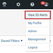 L'option Afficher les alertes et le nombre dans le menu déroulant de l'icône de profil sont encadrés en rouge