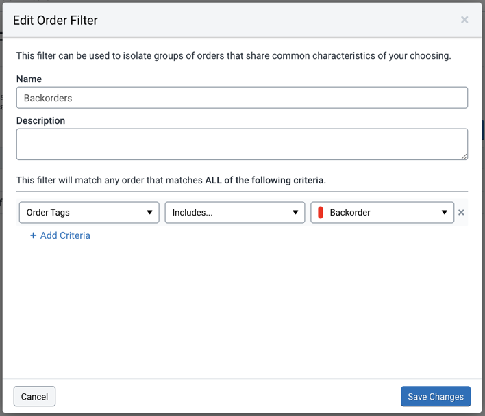Automation Rule: Edit Order Filter popup.