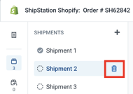 Box highlights trash can icon to delete a shipment