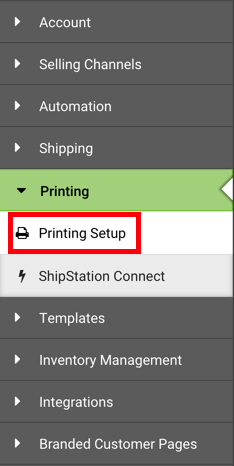 Barre latérale gauche des paramètres. Sous le menu déroulant Impression, l'option Configuration de l'impression est encadrée en rouge.
