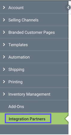 Settings Sidebar: Integrations dropdown. Red box highlights Integration Partners option.
