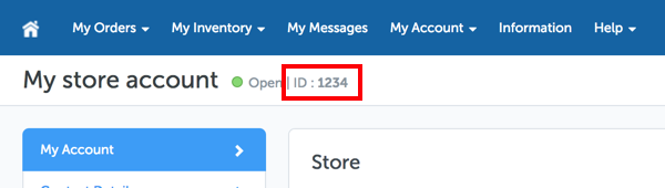 ID de la boutique Best Buy Canada encadrée en rouge sur la page Mon compte de boutique