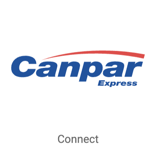 Logo de Canpar Express sur un bouton en forme de vignette carrée, indique Connexion