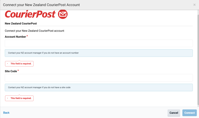 NZ CourierPost connection window open in ShipStation settings.