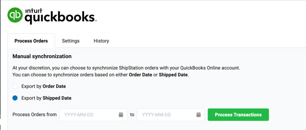 Quickbooks Process Orders tab