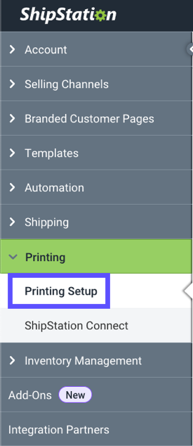 Barre latérale gauche des paramètres. Sous le menu déroulant Impression, l'option Configuration de l'impression est encadrée en rouge.