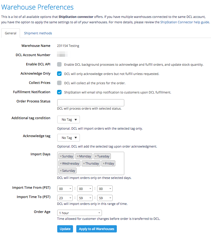 DCL warehouse preference form
