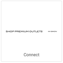 Shop Premium Outlets-Logo auf quadratischer Kachel-Schaltfläche mit der Aufschrift „Verbinden“.