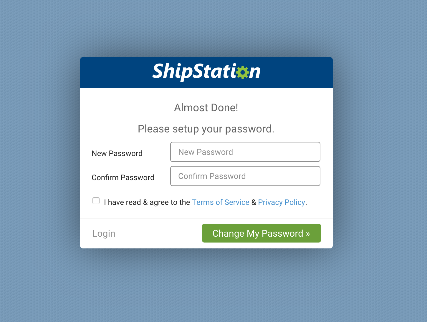 ShipStation Login Pop-up