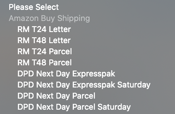 List of Amazon Buy Shipping available services.