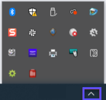 The show hidden icons arrow is highlighted in the desktop toolbar.