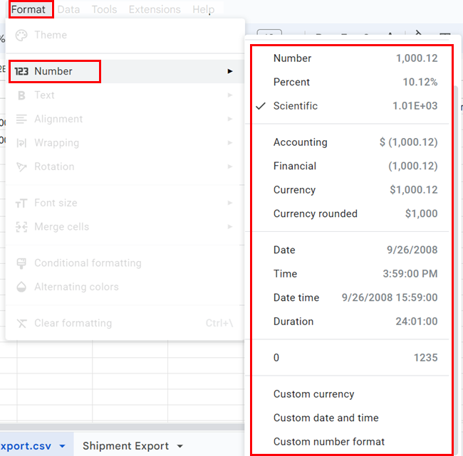 In Sheets, go to Format > Number and select the correct format.