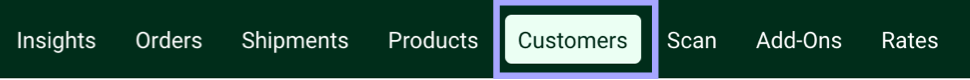 Closeup of Toolbar. Customers tab highlighted.