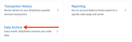 The Data Archive option in Payments & Subscription settings