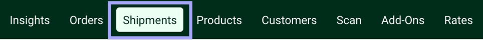 Closeup of Toolbar. Shipments tab highlighted.