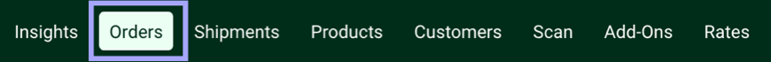 Closeup of Toolbar with Orders tab selected