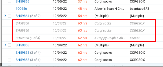 The orders grid shows 3 orders grayed out because they have been shipped by other users.