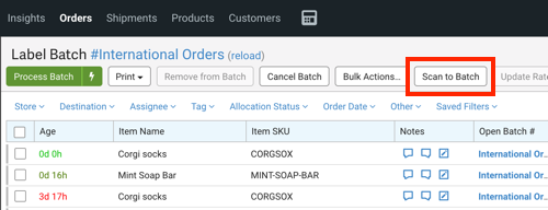 Open Label Batch action options. Red box highlights Save to Batch button