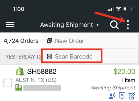 Mobile scan barcode action