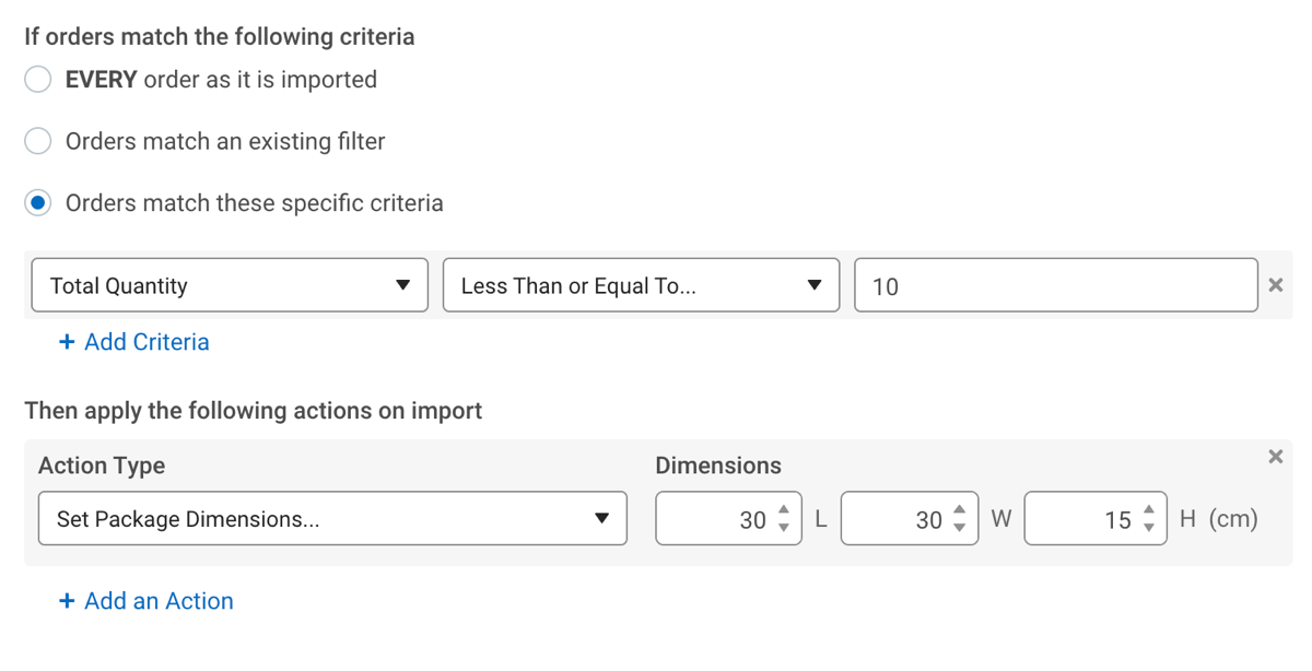 Reglas de automatización. Ejemplo de configuración de dimensiones en sistema métrico
