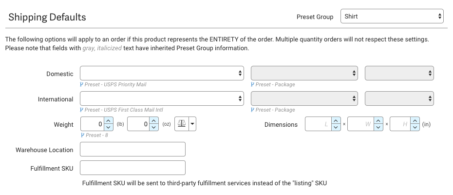 Produktdetails Versandstandardwerte Preset-Gruppe wurde angewendet.