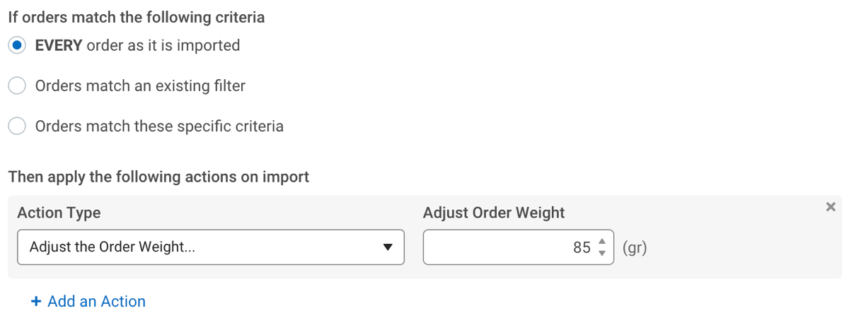 Reglas de automatización. Ejemplo para agregar peso en Metric