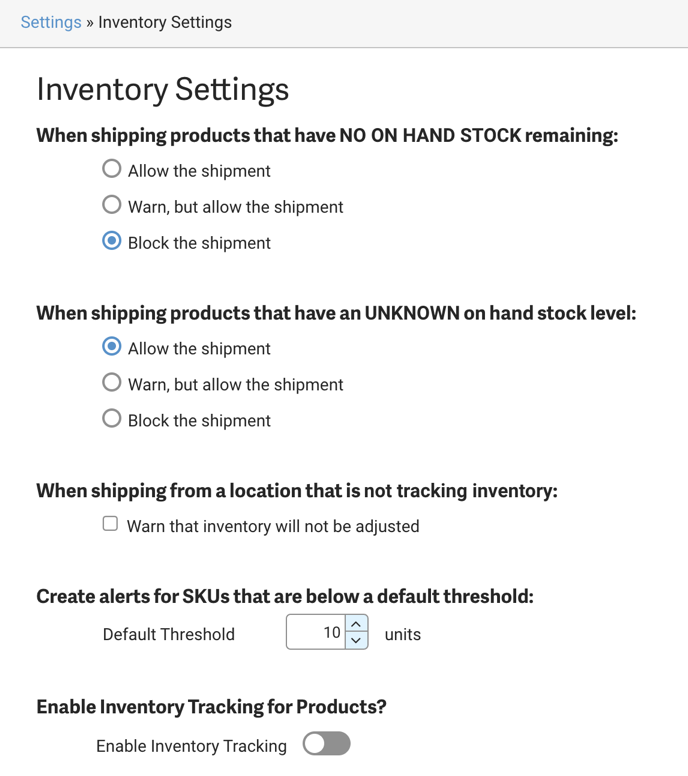 Configuración de inventario de ShipStation
