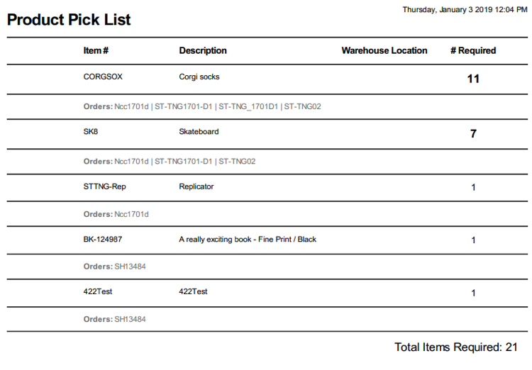 Documento de ejemplo de Lista de selección de productos de ShipStation