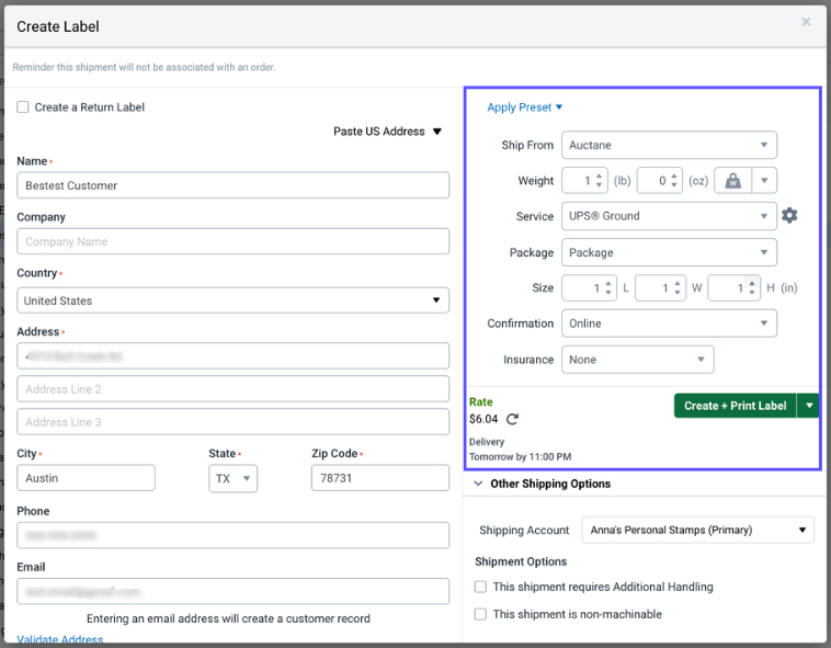 Shipment Details screen. Red box highlights Configure Shipment Widget