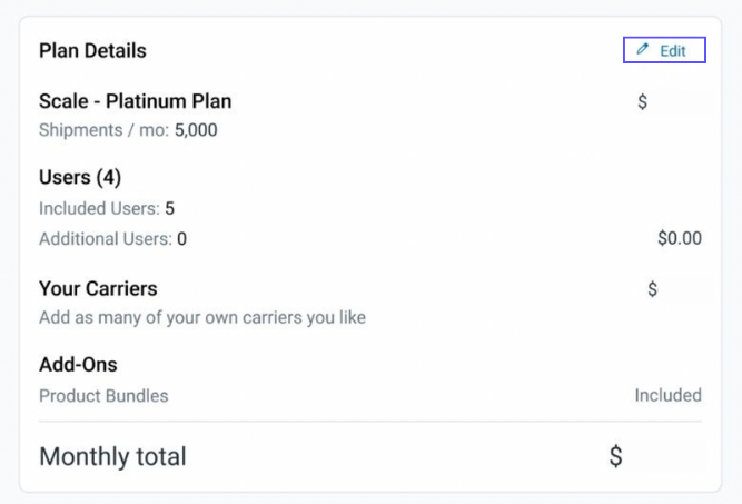 Subscription plan section with manage plan marked.