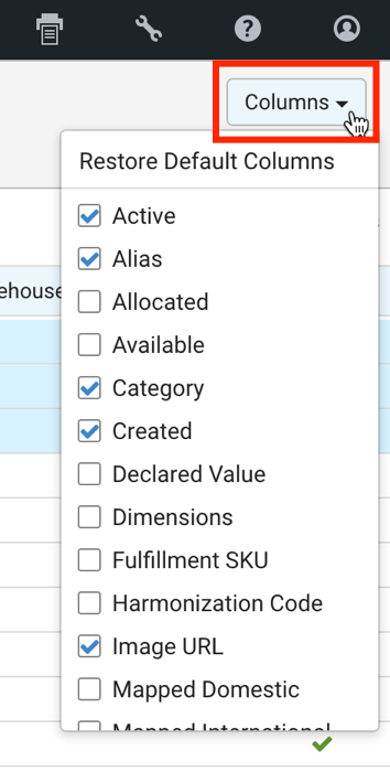 Die Dropdown-Liste Spalten ist markiert und erweitert.