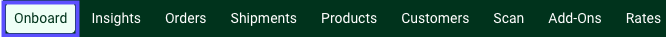 ShipStation's top navigation bar with the Onboard tab highlighted